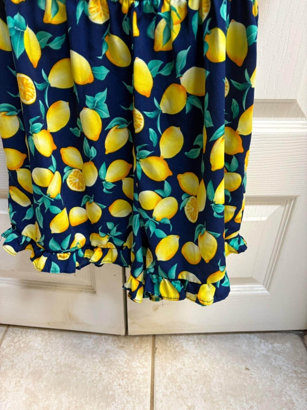 Navy Lemon Print Sleeveless Romper - Picture 3 of 3